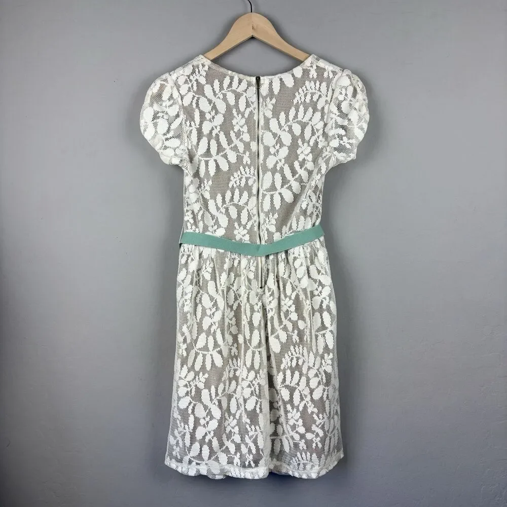 Lace Dress Girls 7 Ivory Bow Belt Coquette Communion Easter Special Occasion